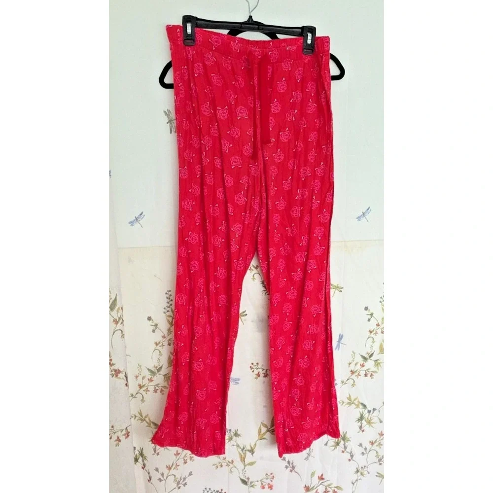 Victoria's Secret Flannel Pajama Set‎ Small Pink Rose Red Pants Long Sleeve